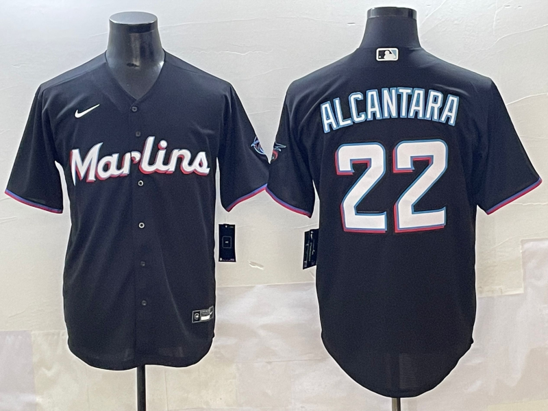 Men's Miami Marlins Sandy Alcantara #22 Black Alternate Limited Jersey